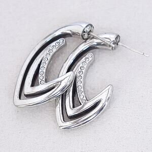 Brighton Retired J Hoop Post Earrings Silver Plated Rhinestone Crystal Sparkle